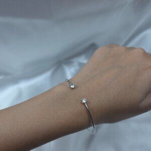 14Kt Gold Simulated Aquamarine and Lab Grown Diamond Open Cuff Bangle